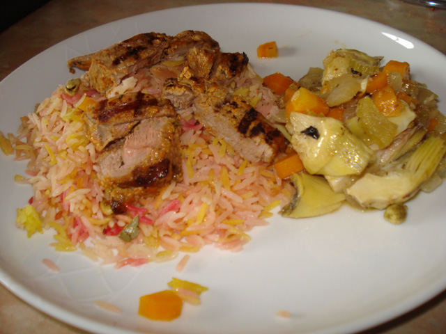 lamb tikka with artichokes alla romana and pilau rice