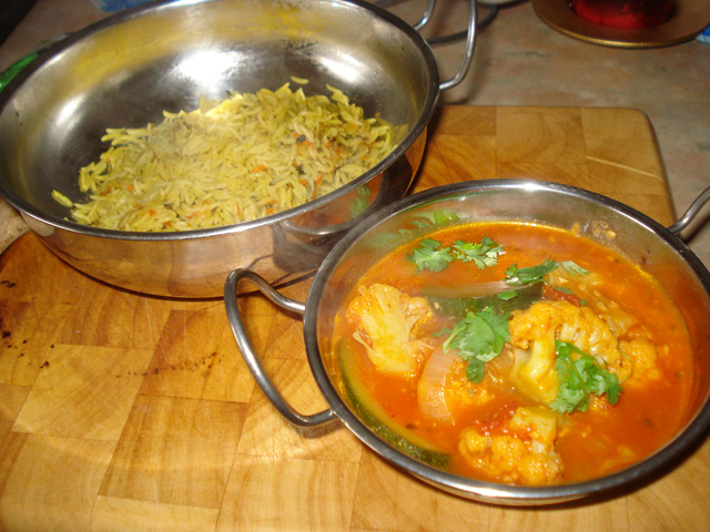 vegetable tikka masala with pilau rice