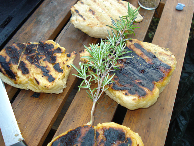 bread fresh from the barbecue, with rosemary