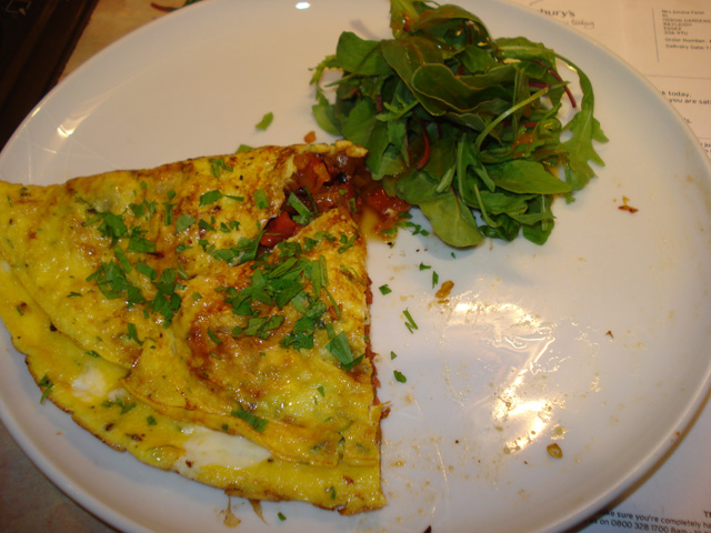 chorizo omelette with salad