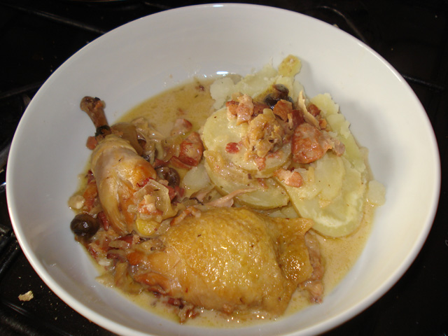 creamy pot-roast chicken with boiled potatoes