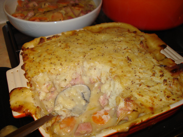 gammon leek and cider pie with mustard mash