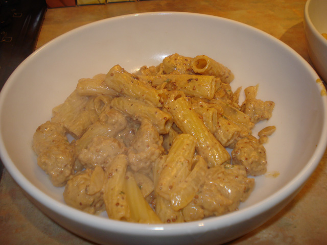 sausage and mustard rigatoni