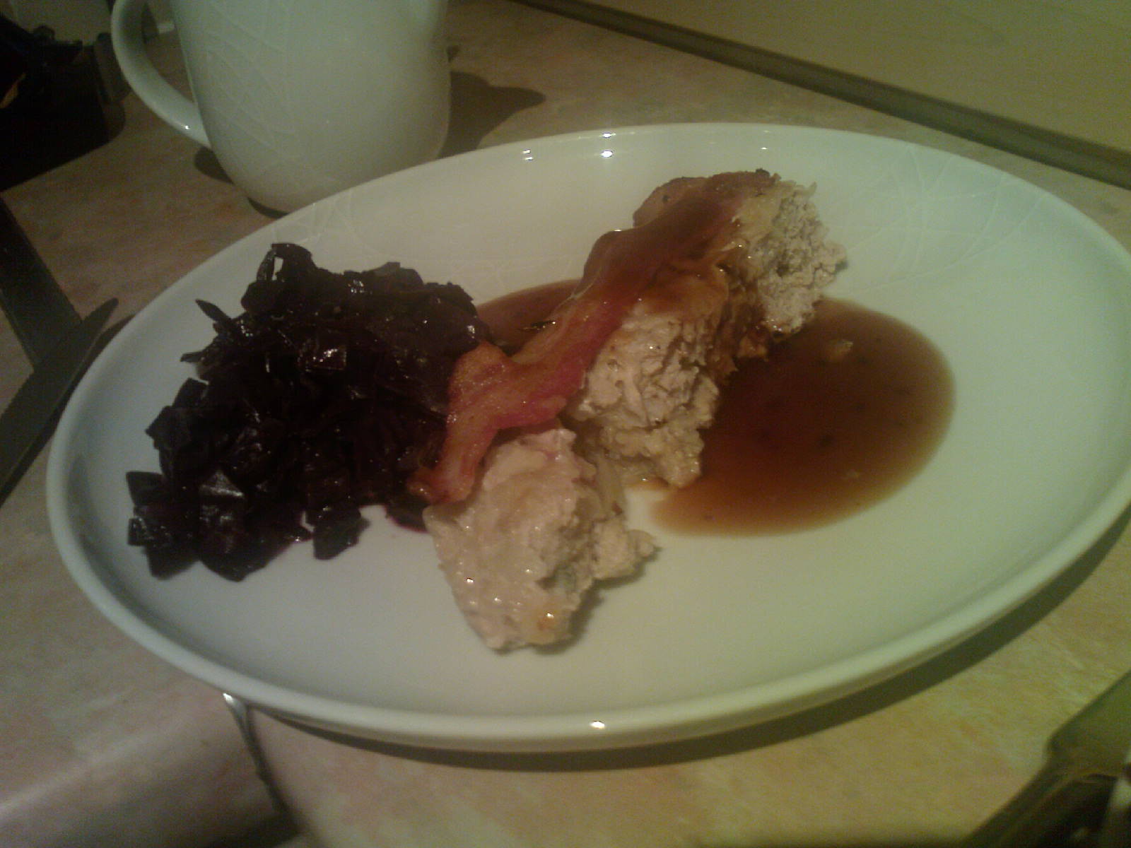 meatloaf with red cabbage and bramble gravy