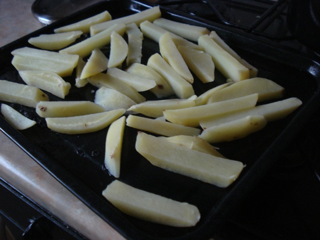 triple cooked chips after par-boiling (stage 1)
