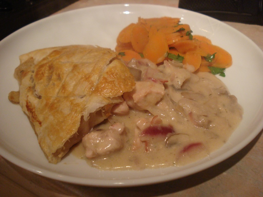 30 minute chicken pie with smashed carrots