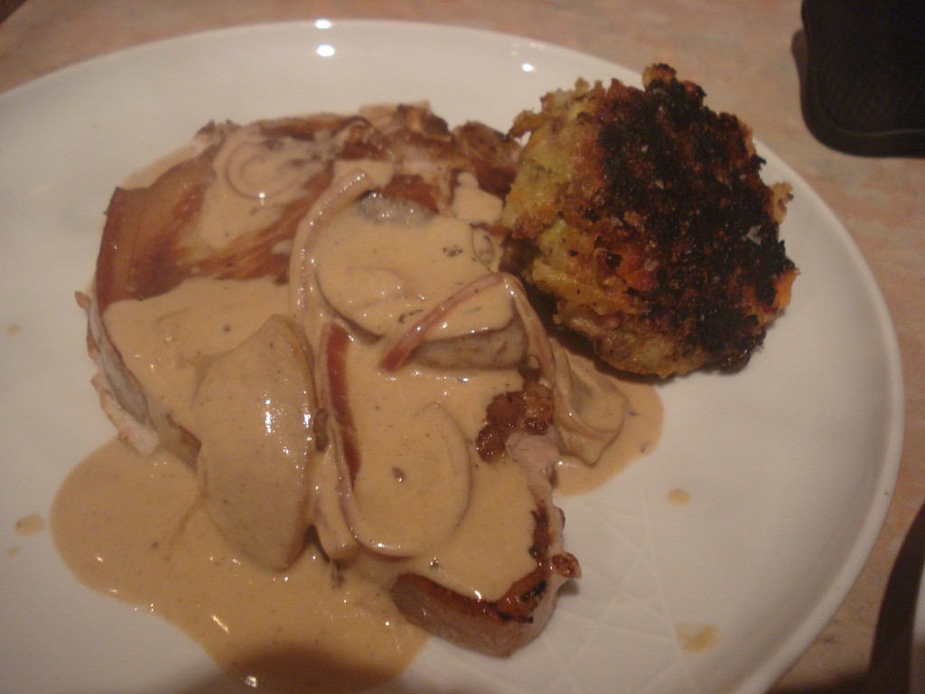 pork chops with bubble & squeak and creamy apple gravy