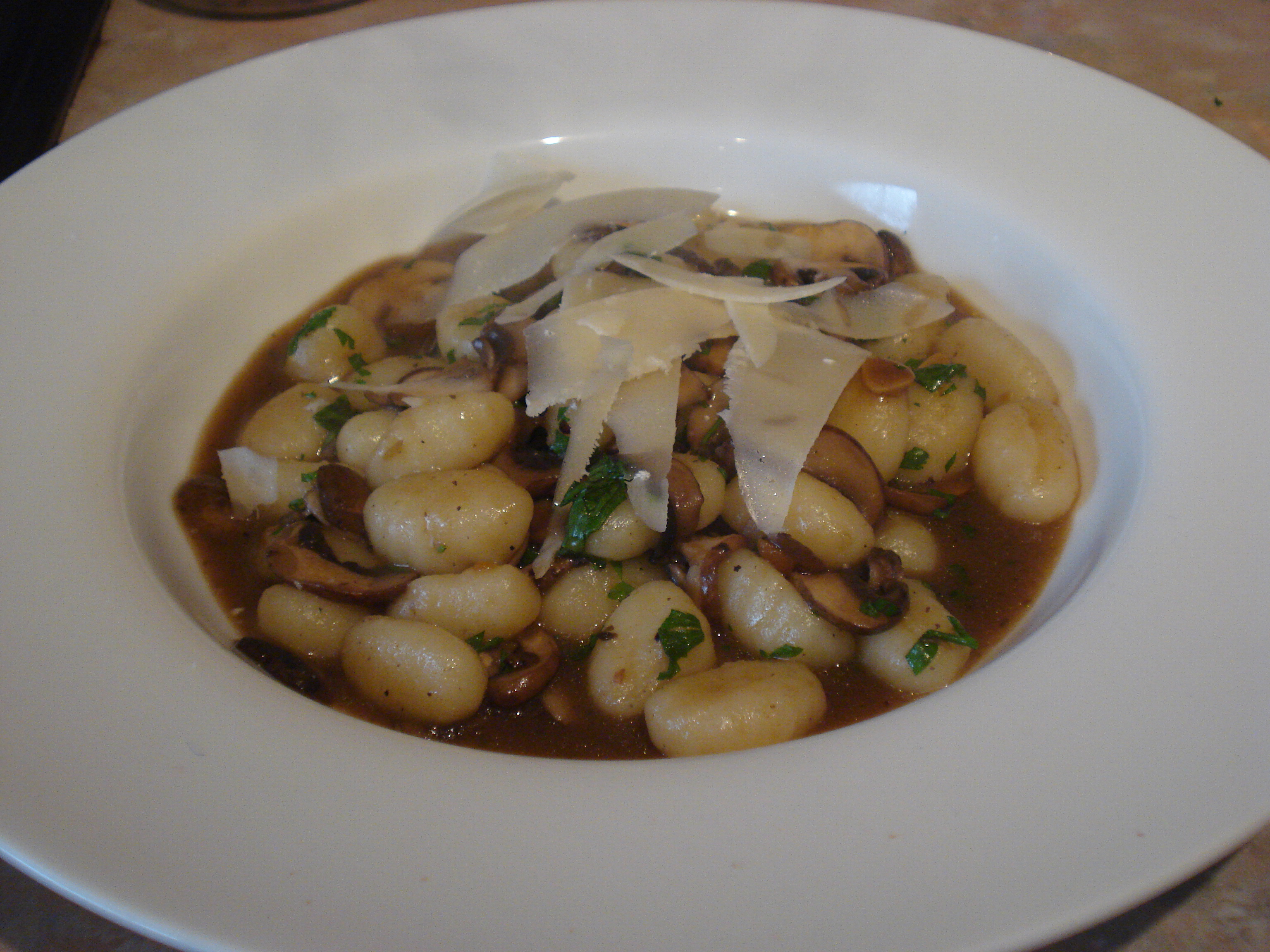 gnocchi and mushrooms in chestnut marsala sauce