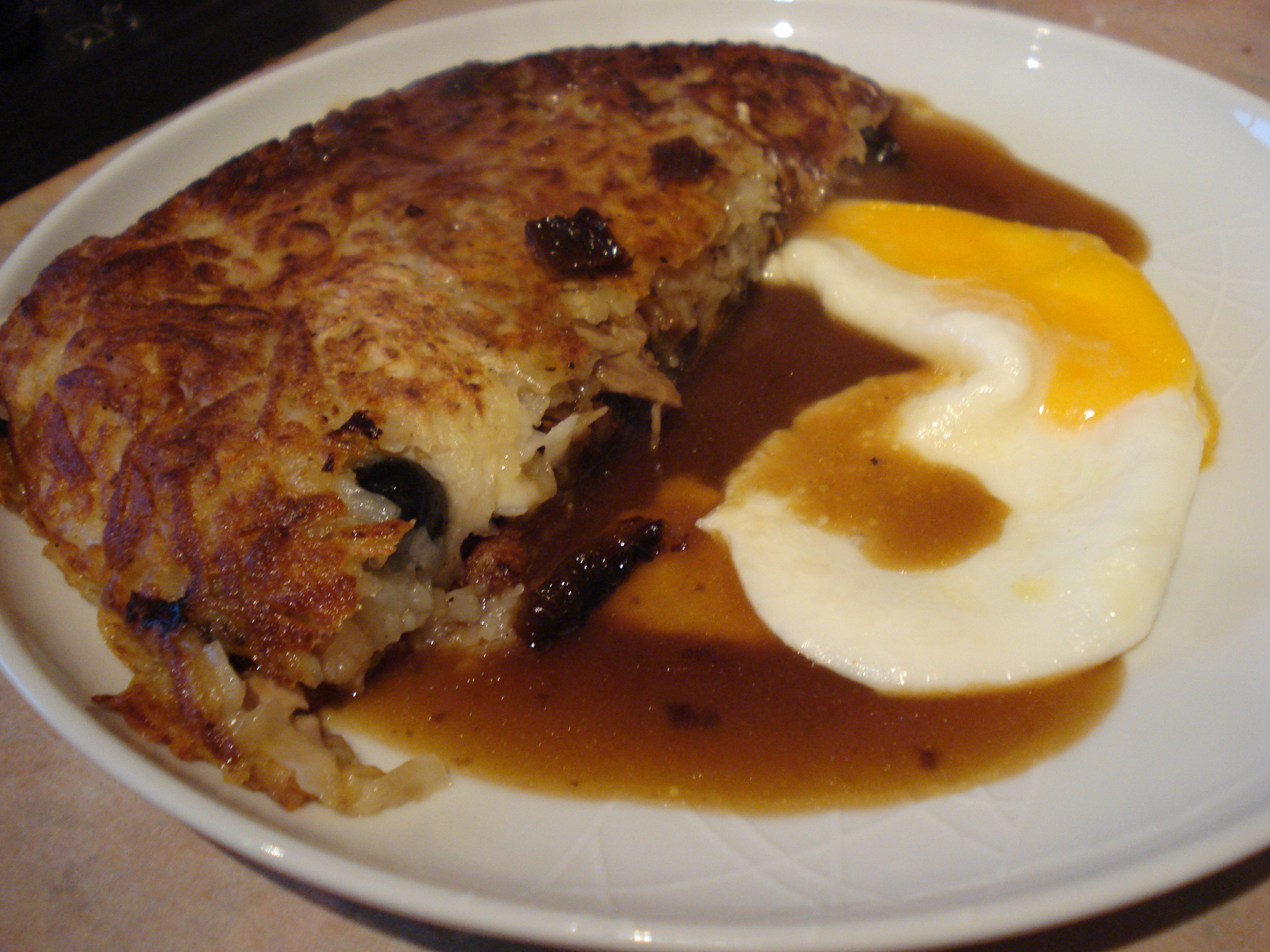 veal rosti pancake with an egg