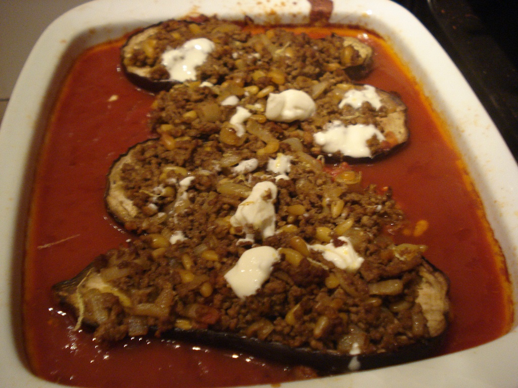 ottolenghi's aubergines stuffed with lamb and pine nuts