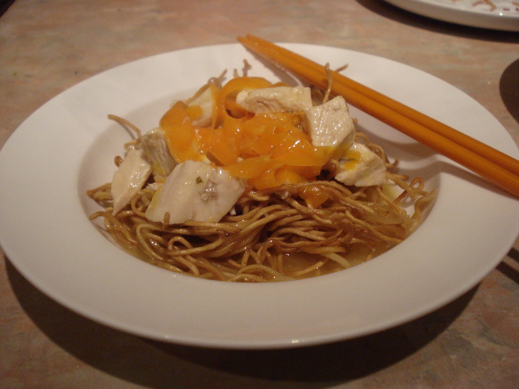 lemon chicken on crispy noodles