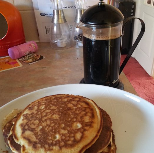 eggless pancakes with espresso syrup