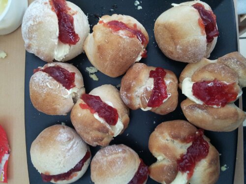 devonshire splits with clotted cream and strawberry jam