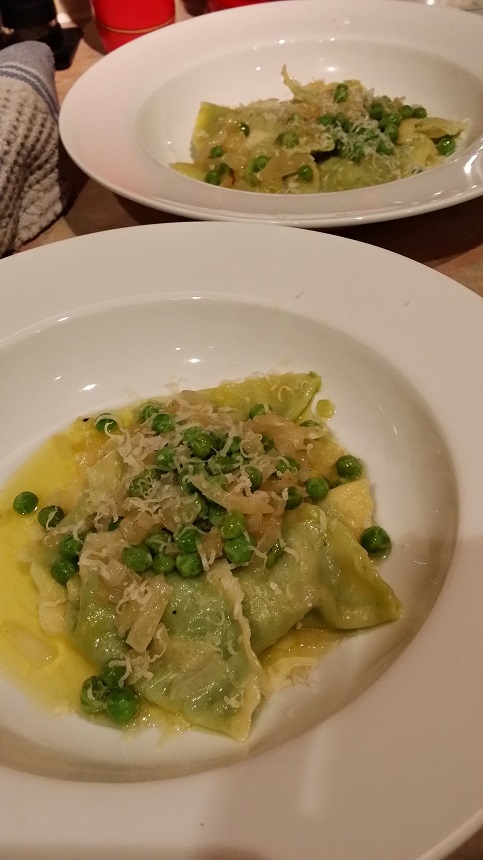 pea comte ravioli with saffron butter